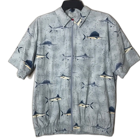 Weekender all over fish print zip up cotton lined shirt size medium - Picture 1 of 12